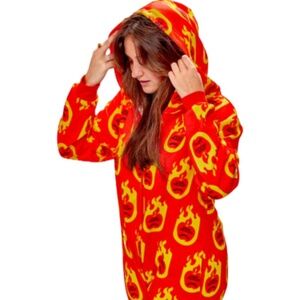 Angry Orchard x Fireball Size Mens Women's M/L One Piece Union Suit Onesie Hood